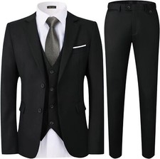 Men's Slim Fit 3-Piece Suit Set 2-Button Blazer Vest Pants for Wedding