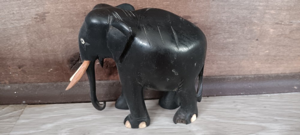 Hand carved Antique Ebony Wood Elephant. Medium size.