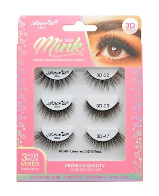 Amorus 3D Hand made Faux Mink Lashes #22, #23, #47 (3Pairs)