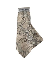 Stacy Adams Men's Tie & Hanky Beige Ivory Black Pasiley Plaids Checks 3.25" Wide