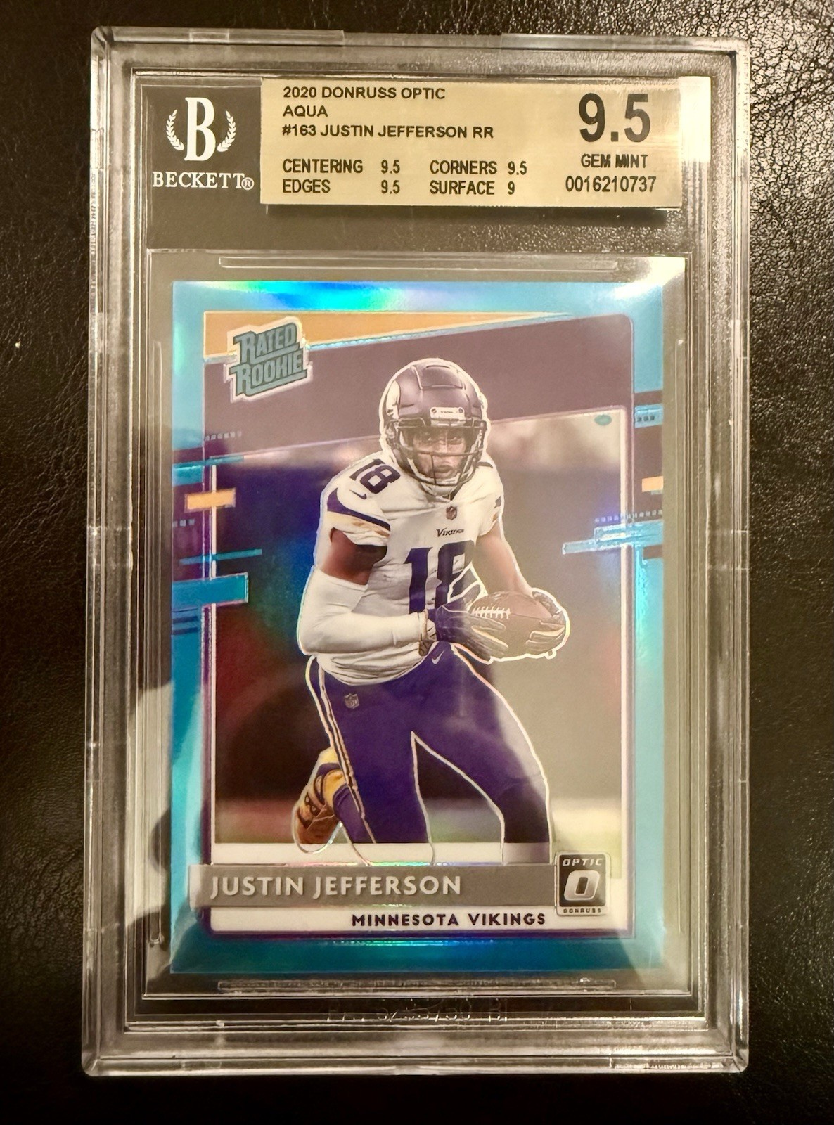 2020 Donruss Optic Rated Rookie Justin Jefferson 163 Aqua Prizm /299 BGS 9.5 Gem