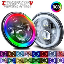 7Inch Led Headlight RGB Multi-Color Angel Eye DRL Ring Light Fits Jeep Wrangler