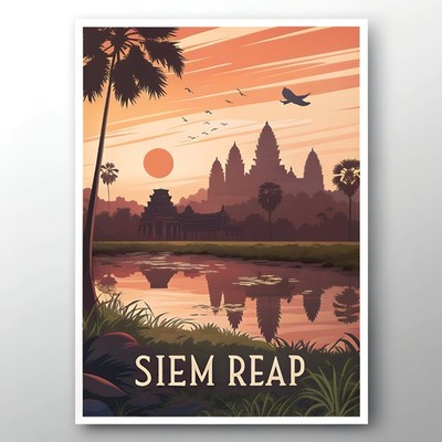 Atemberaubendes Siem Reap Kambodscha Reiseposter - Angkor Wat Sonnenaufgang Kunstdruck_mor