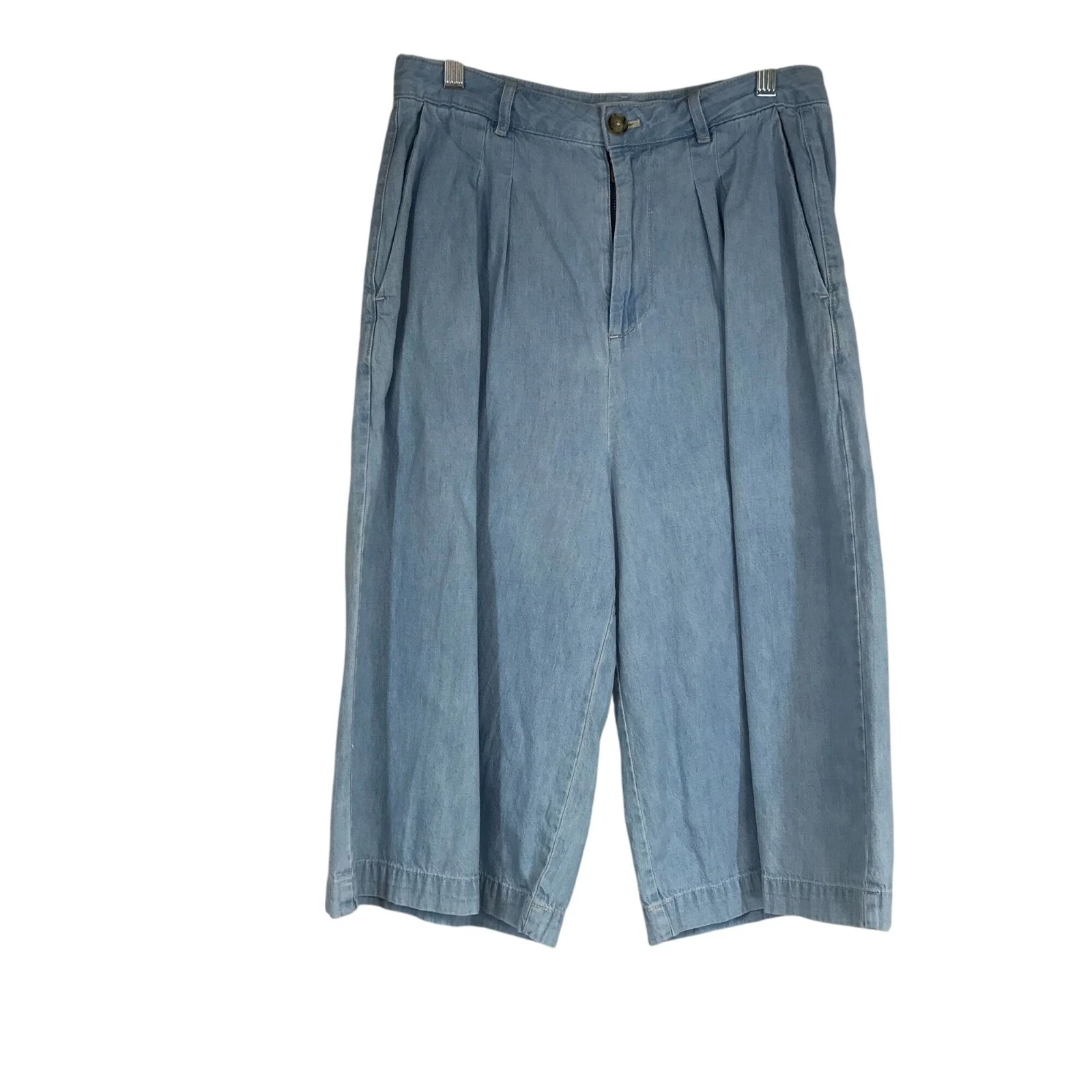 PILCRO LETTERPRESS - WOMEN'S 29 - BLUE PLEATED WIDE LEG COTTON CAPRI PANTS