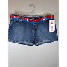 NorthCrest Vintage Denim Shorts Blue Stonewash Hipster Frayed Belted Size 16 NEW