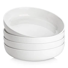 48 Oz Pasta Bowls Set of 4 9 Inch Salad White Ceramic Serving for Kitchen