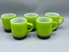 Lot of 5 Vintage FIRE KING Stacking Coffee Tea Cup Mugs D Handle Green Black