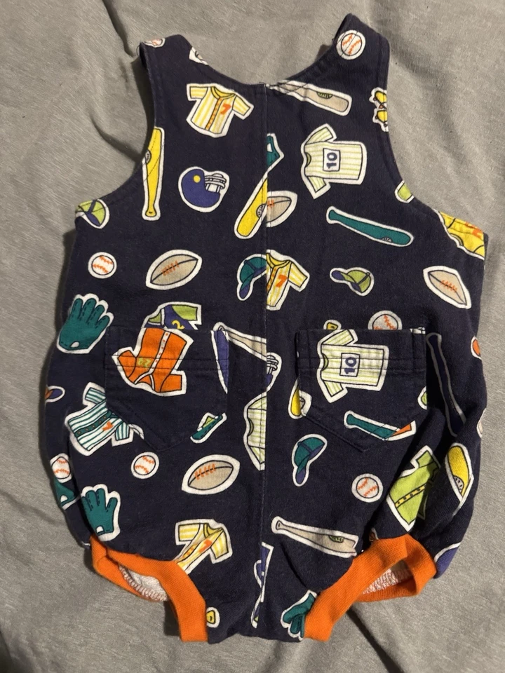 Romper recém-nascido vintage arco-íris etiqueta gymboree azul marinho e laranja com estampa de beisebol masculino - Imagem 4 de 4