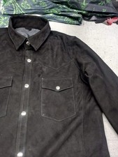 Men's Black Leather Suede Trucker Premium Western Wear Shirt Leather Suede Shirt