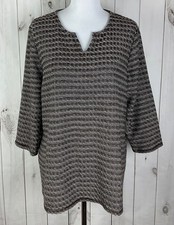Chico's Women  s Brown Textured Notch-Neck 3/4 Sleeve Top Size 3 XL/16 NWT