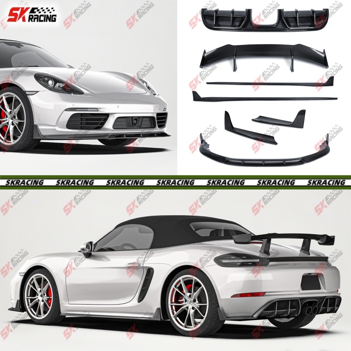 Dry Carbon Fiber Front Rear Lip Spoiler Bodykits For Porsche 718 Boxster Cayman