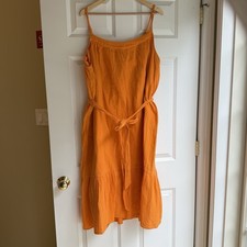 Gap XXL Tiered Orange Gauzy Crinkled Dress Belted Breathable Resort Wear Vaca