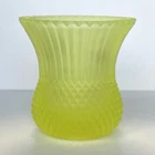 Vintage Faroy USA Yellow Uranium Vaseline Satin Glass Votive Candle Holder GLOWS