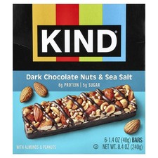 Protein Bars, Dark Chocolate Nuts Sea Salt, 6 Bars, 1.4 oz 40 g Each