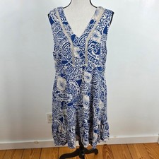 Tribal Femme Dress Women Large Blue Paisley Floral Boho Crochet Ruffle Pocket