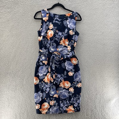 Mohito Dress Women Medium Blue Floral Belted Business Capsule Staple Bodycon