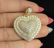 3.00Ct Lab Created Diamond HEART Pendant 14K Yellow Gold Plated 18'' Free Chain