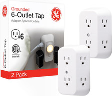 6-Outlet Extender, 2 Pack, Grounded Wall Tap, Adapter Spaced Outlets, 3-Prong Ou