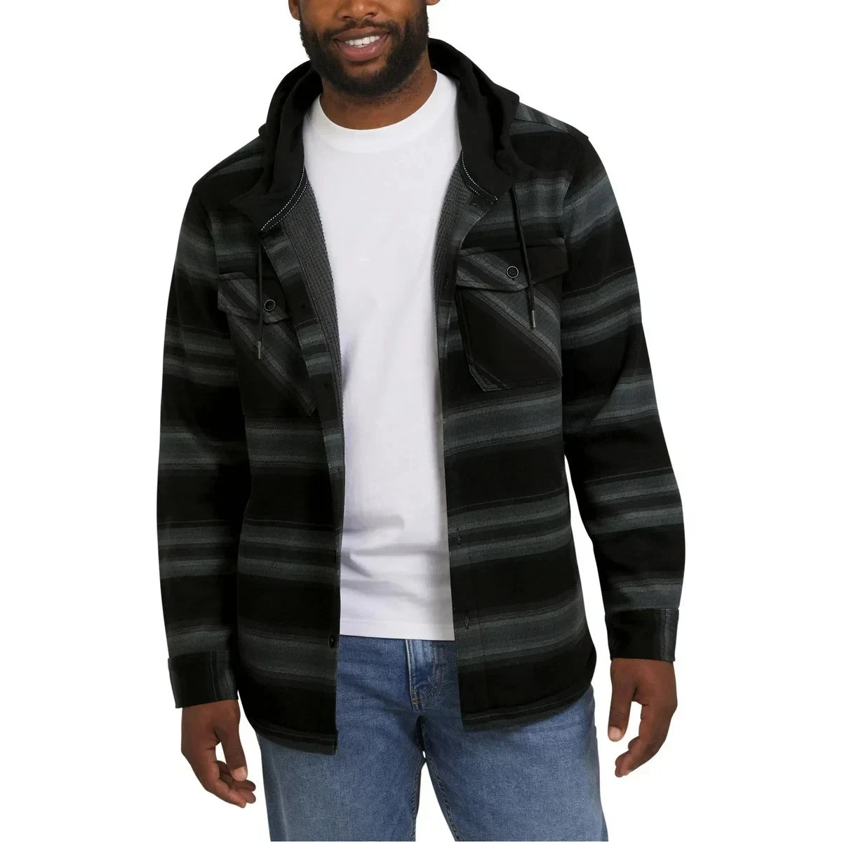 Men's Quiksilver Hooded Shirt Jacket XL Black Item#1896534 Men's Quiksilver Hooded Shirt Jacket XL Black Item#1896534