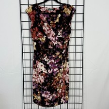 Lauren Ralph Lauren Faux Wrap Dress Womens 10 Purple Ruched Sleeveless Floral