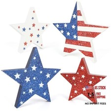 COCHIE 4th of July Decorations Wooden Star Set of 4, Labor Day Decor, Shinny