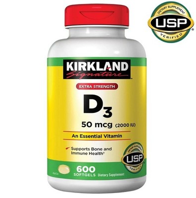 Kirkland Signature Extra Strength Vitamin D3 2000 IU 600 Softgels EXP 2028 USP
