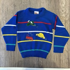 Vintage 80s 90s Baby Toddler Sweater Knit Cars Planes Colorblock Colorful