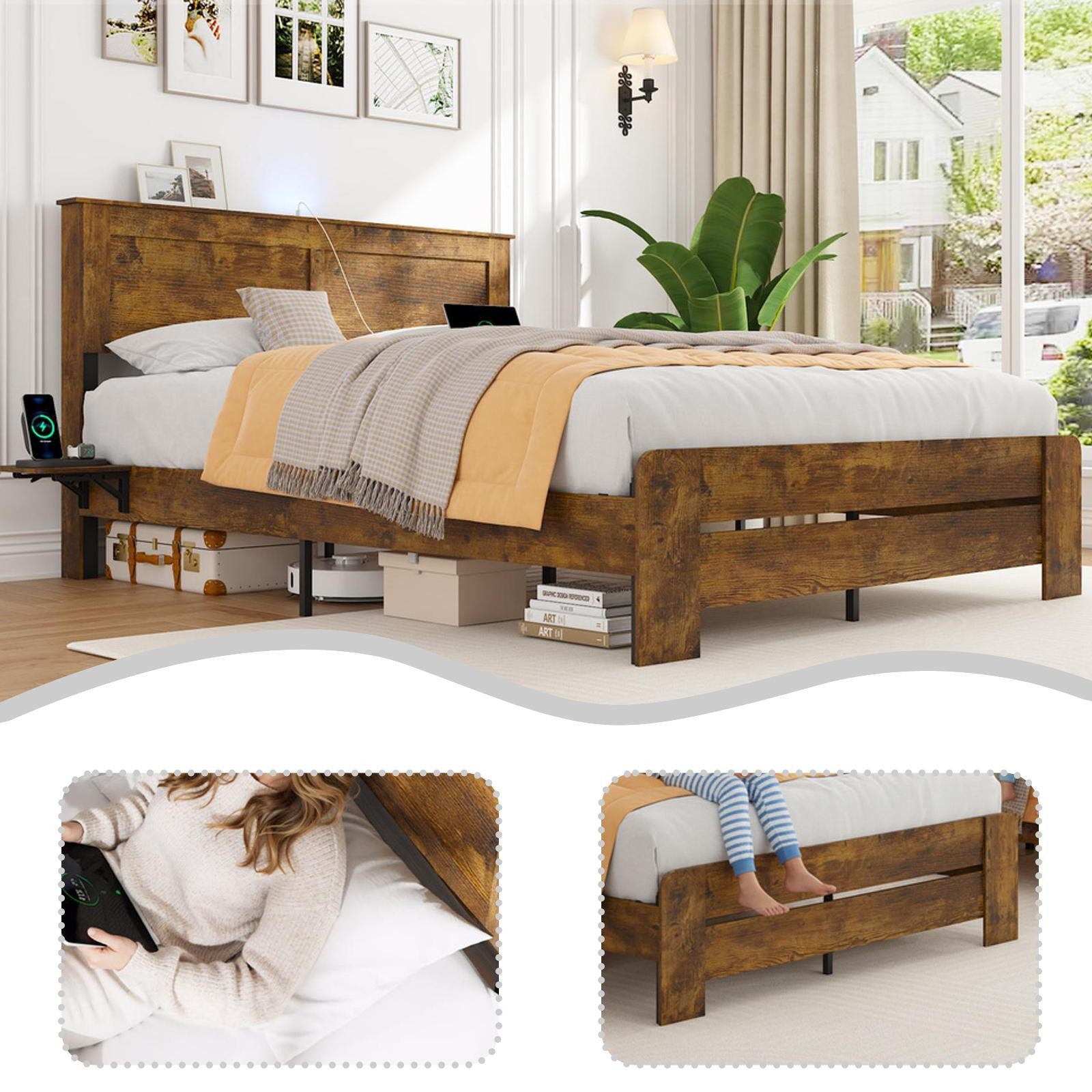 With  Headboard Storage Shelf Side Tables
