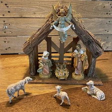 Vintage Fontanini Nativity Set Manger Resin Depose Italy Christmas Religious