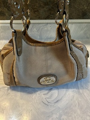 Kathy Van Zeeland Goldtone/Brown Trimmed w Shoulder Bag Purse 7 Pocket