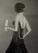 ACEO Mini **Art Print** of Great Gatsby Lady White Pearls & Champagne by Saulite