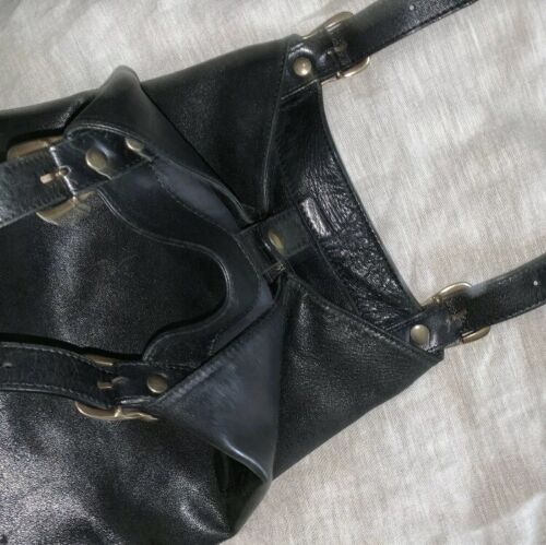 pre-loved auth MAISON MARTIN MARGIELA black lambskin leather TOTE bucket BAG - Picture 12 of 15