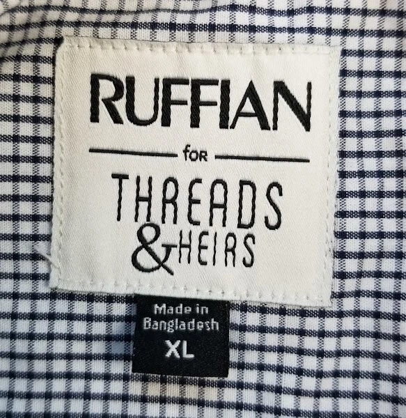 Threads & Heirs Button Up Shirt Men’s Extra Large Blue White Plaid Short Sleeves - Image 4 of 4