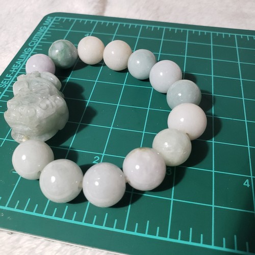 Natural Jadeite Bead Bracelet Jade White to Green Feng Shui Wealth Pixiu 7" - Picture 6 of 8
