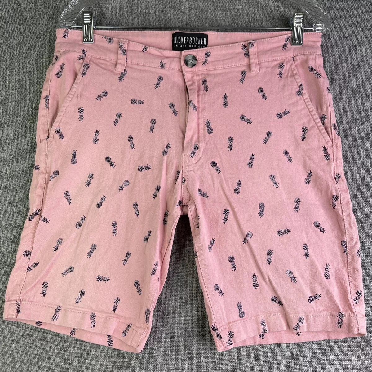 Knickerbocker Shorts Chino Flex Mens 33 Pink Pineapple Vintage Design SH1