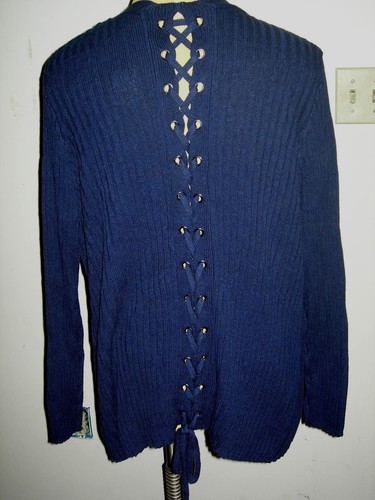 Lane Bryant Navy Blue Lace Up Back Open Cardigan Sweater 14/16 Fits 14W 16W 1X - Picture 2 of 2
