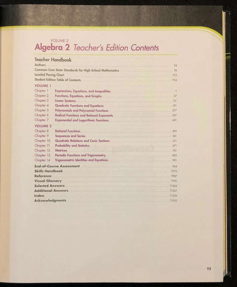 ALGEBRA 2 Common Core - TEACHER'S EDITION (Vol. 2 only) (2012, Pearson) - Image 3 of 4