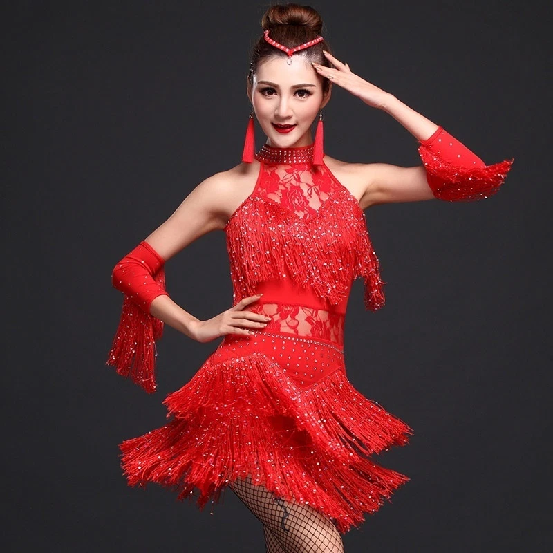  Beaded Latin Dance Dress Women Cha Cha Performance Costumes  Fringe Salsa Dance Outfit Ballroom Competition Dancewear,Black,S :  Clothing, Shoes & Jewelry