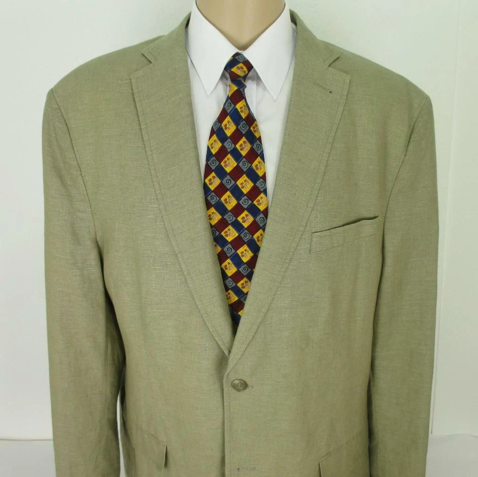 48 L (XL T) Pronto Uomo Beige Linen Cotton Mens Jacket Sport Coat Blazer Mint