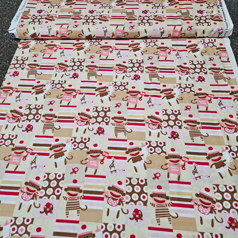 17" Zoe & Zack Bethany Shackleford Quilting Treasures Sock Monkey Pink - Image 3 of 3