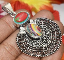 Rainbow Calsilica Gemstone Pendant 925 Sterling Silver Plated U310-A233