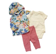 Carter's Baby Girl 3 Piece Floral Hooded Jacket Bodysuit Pant Set! 6, 9, 18, 24M