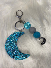 Rhinestone Moon Keychains with Bubblegum Beads