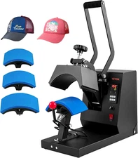 4-In-1 Heat Press Machine for Hats with 6X3Inches Curved Teflon-Coated Heat Plat