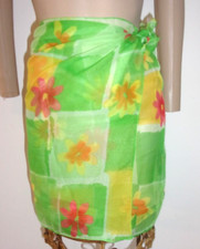Sarong Wrap Cover Up Silky Green Floral Multicolor 20" x 65"