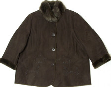 Elvi Women's Embroidered Faux Fur Lined Suede Effect Coat Size 22-24