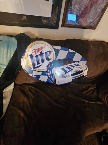 Miller Lite Nascar Rusty Wallace 2 Ford Beer Metal Sign 32x21 vintage rare bar
