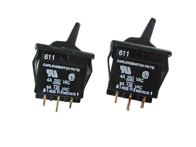 2pcs Carling SPDT 611 Series Paddle Switch, Momentary ON-(ON), Black