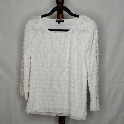 Notations women's size M top white ruffled front scoop neck long sleeves