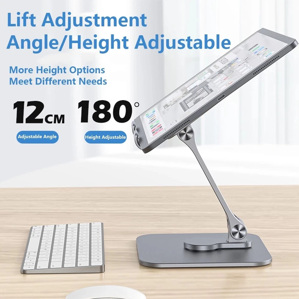 Metal Tablet Phone Stand 360° Rotating Foldable Desk Holder For iPad Pro iPhone - Image 3 of 4